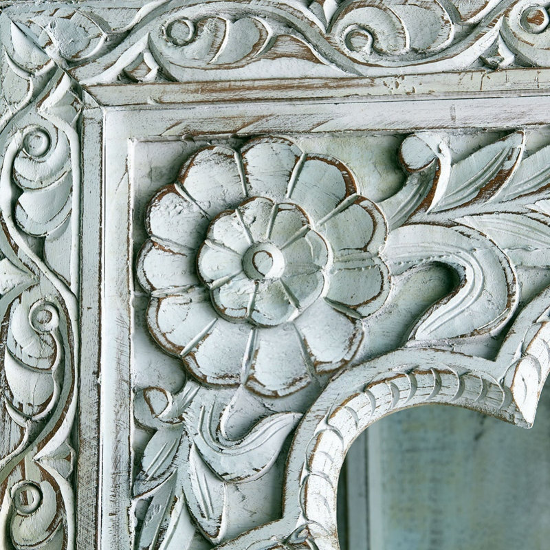 Vitrine en bois massif sculpté rétro français, Bleu