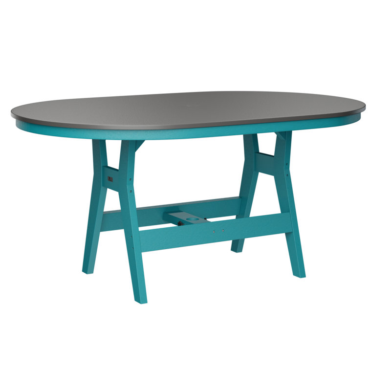 Table de bar berlinoise Berlin, Acier inoxydable martelé, H 38,87 po x l 64 po x P 44 po, Bleu Aruba