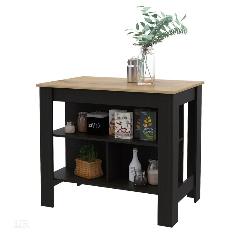 3-Shelf Kitchen Island Black Wengue And Light Oak, Kitchen Island, Black