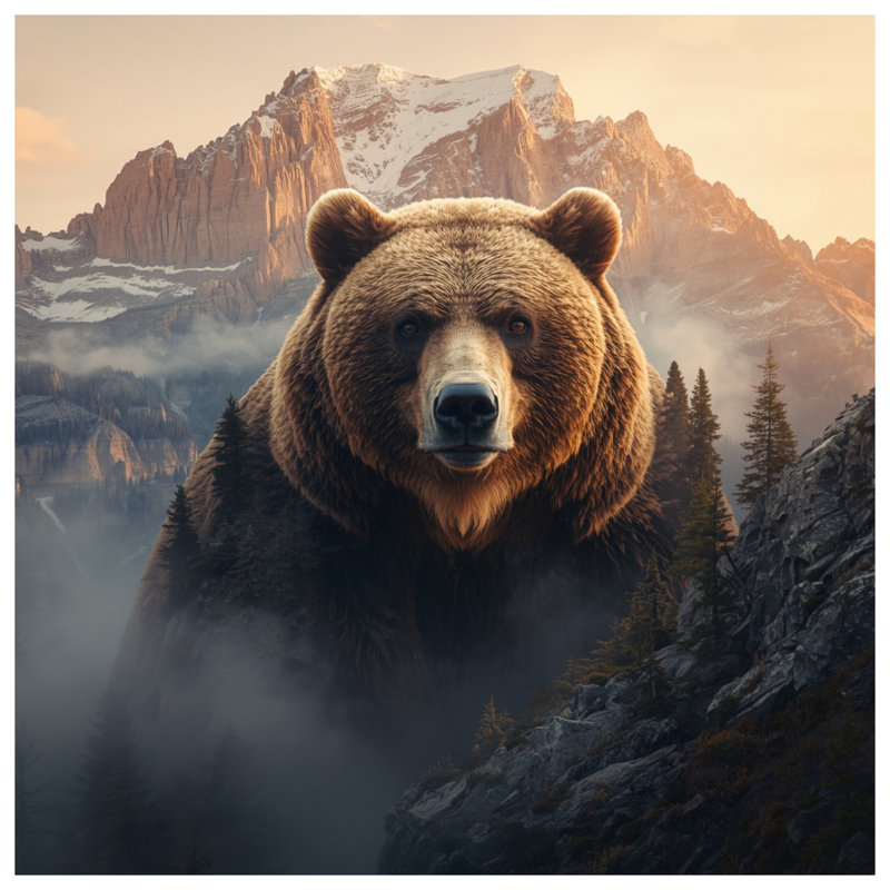 Grizzly Bear In Mountains Bath Mat, 34in W x 21in L