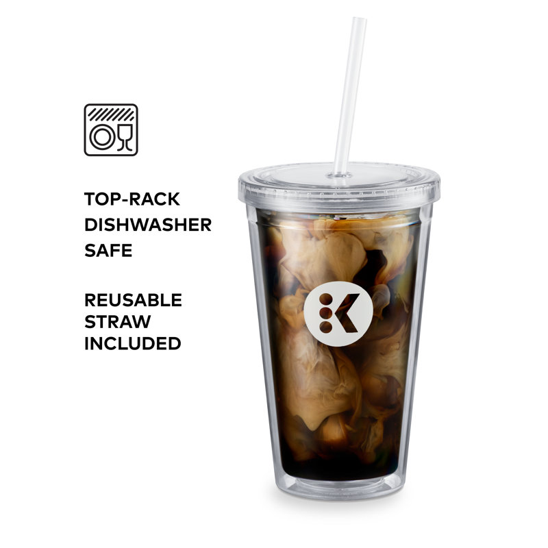 Clear Double-Walled 16oz Iced Beverage Tumbler with Straw