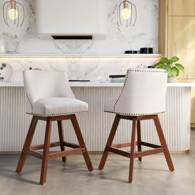 Upholstered Counter Height Swivel Bar Stools Thick Padded (Set of 2)
