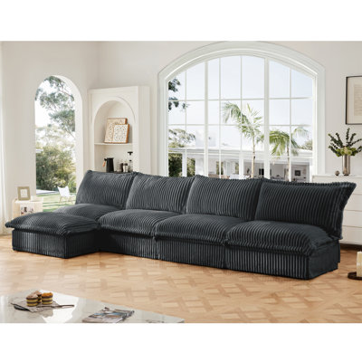 Ensemble de salon moderne en velours côtelé de confort ultime, de conception modulaire et de sièges très profonds avec des options de rangement polyvalentes