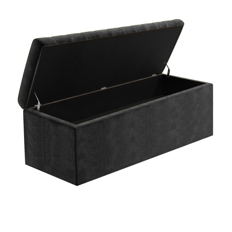 Safar Large Naples Ottoman Storage Box – Multi- Functional Striped Upholstered Blanket Box, 40cm H x 180cm W x 40cm D, Black