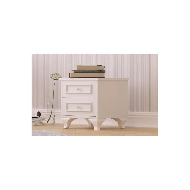 Elegant Nightstand, Matte White, 17.7 x 17.7 x 15.7 inches | 100% Melamine Coated E1 Quality Chipboard, Thickness: 0.6 inches | Easy Assembly with Minifix System | Perfect for Traditional Bedrooms & Living Spaces