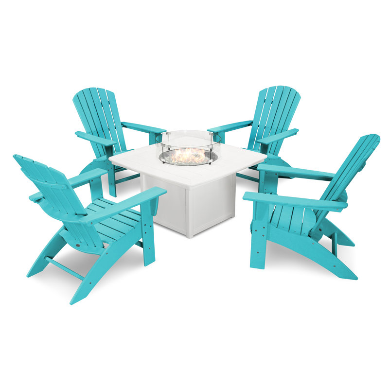 Ensemble de conversation 5 pièces POLYWOOD Nautical Curveback Adirondack avec foyer, Aruba