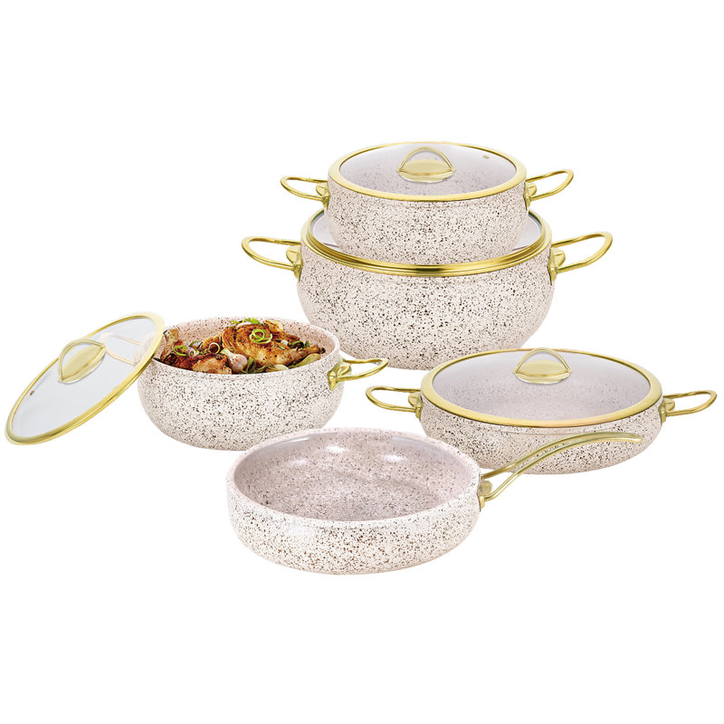 CAANNASWEIS 9 Pieces Aluminum Ninstick Cookware Sets Kitchen Pots and Pans Set, Beige