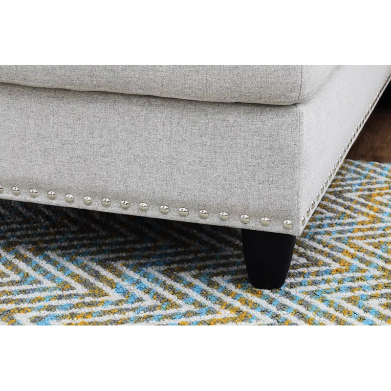 Canapé modulaire 3 pièces gris en forme de L pour les soirées de jeux / films, siège central escamotable avec deux porte-gobelets, coussins et rangement assorti, cadre en bois massif et en bois d'ingénierie