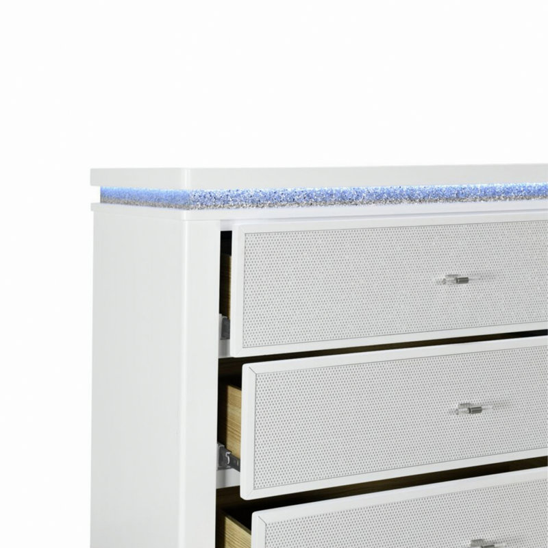Commode moderne en bois avec éclairage DEL, commode de chambre à coucher avec 5 tiroirs spacieux, commode de rangement pour l'espace de vie
