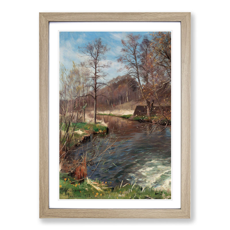River Landscape - Picture Frame Graphic Art, Oak Framed, 90cm H x 65cm W x 2cm D