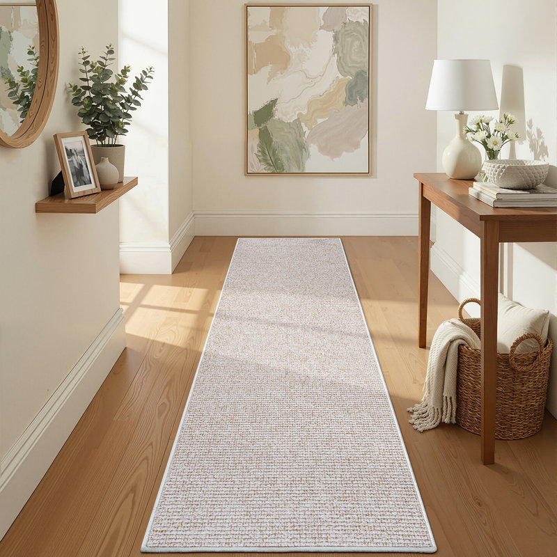  Abstract Tufted Indoor Area Rug - Non-slip & Washable, Beige, 2'x8'