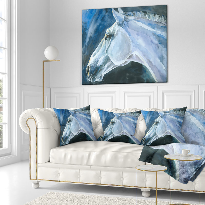 Aquarelle de cheval gris - coussin imprimé animal, 16 po x 16 po, Coussin décoratif