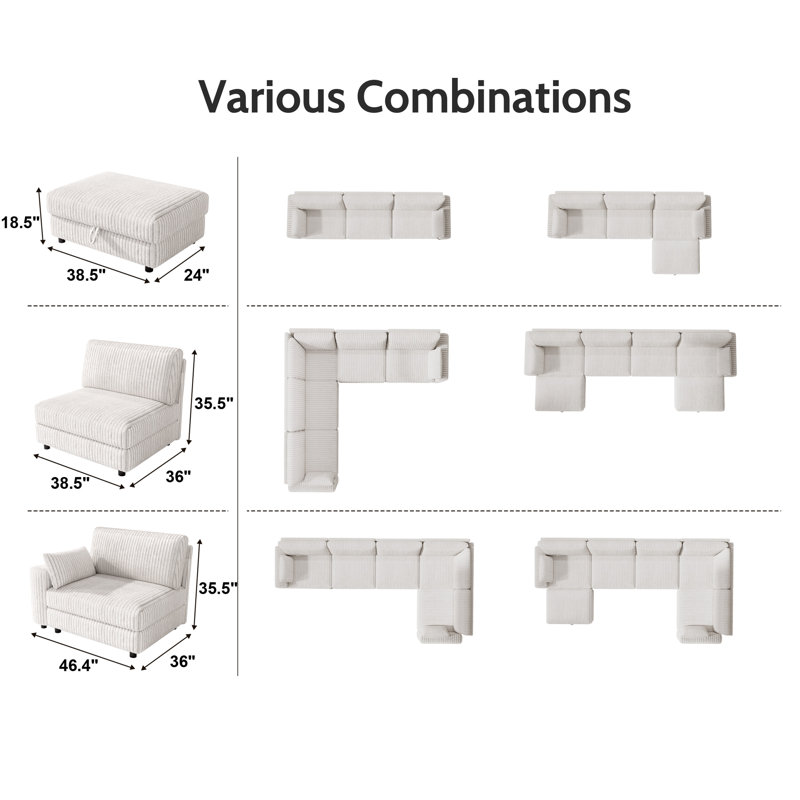 Luxueux repose-pieds rembourré en velours côtelé pour canapé très grand, peut être assemblé pour un canapé modulaire surdimensionné en U et L convertible surdimensionné, assemblage sans outil