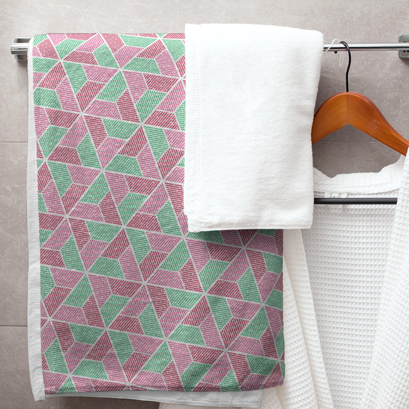 Serviette de bain trapézoïde, Vert / Rose / Rouge