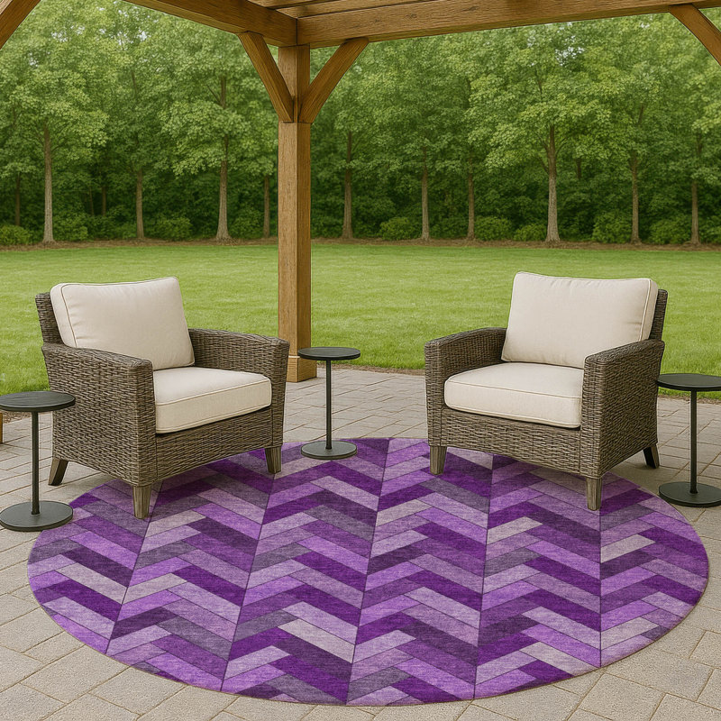 Machine Washable Indoor/Outdoor Matteson ACN2296 Geometric Rug, Round 8'