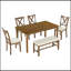 Ensemble de 6 tables de salle à manger en bois, 4 chaises en tissu et banc-1541508475
