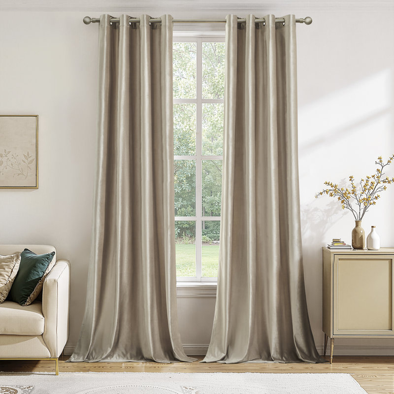 Velvet Blackout Thermal Curtain Panel –  Room-Darkening Grommet Solid Color Drapes for Living Room Bedroom (Set of 2)