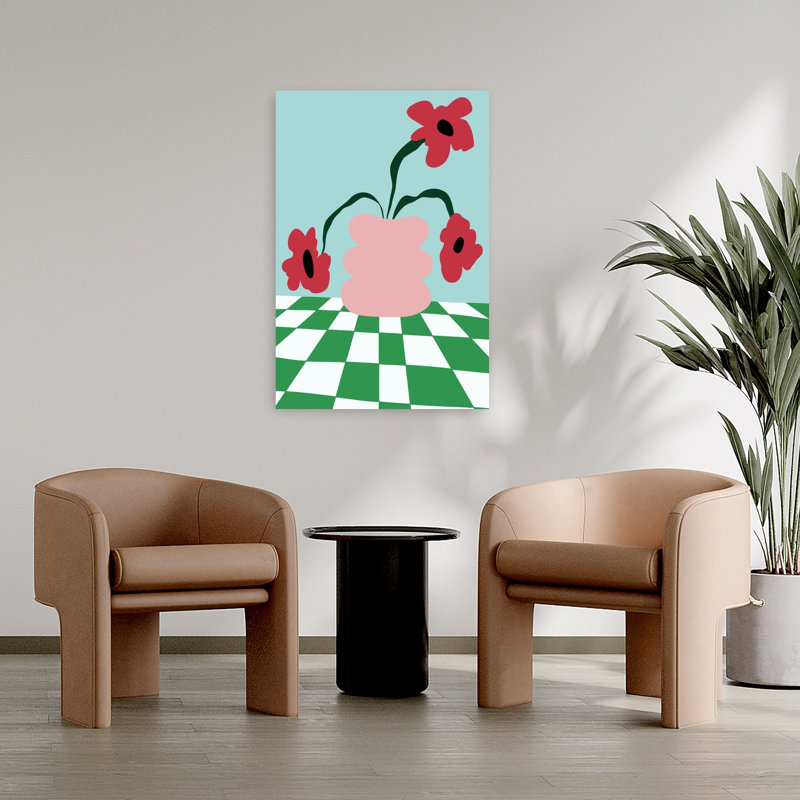 Art contemporain abstrait rétro "Bold Flower Art", H 36 po x l 24 po