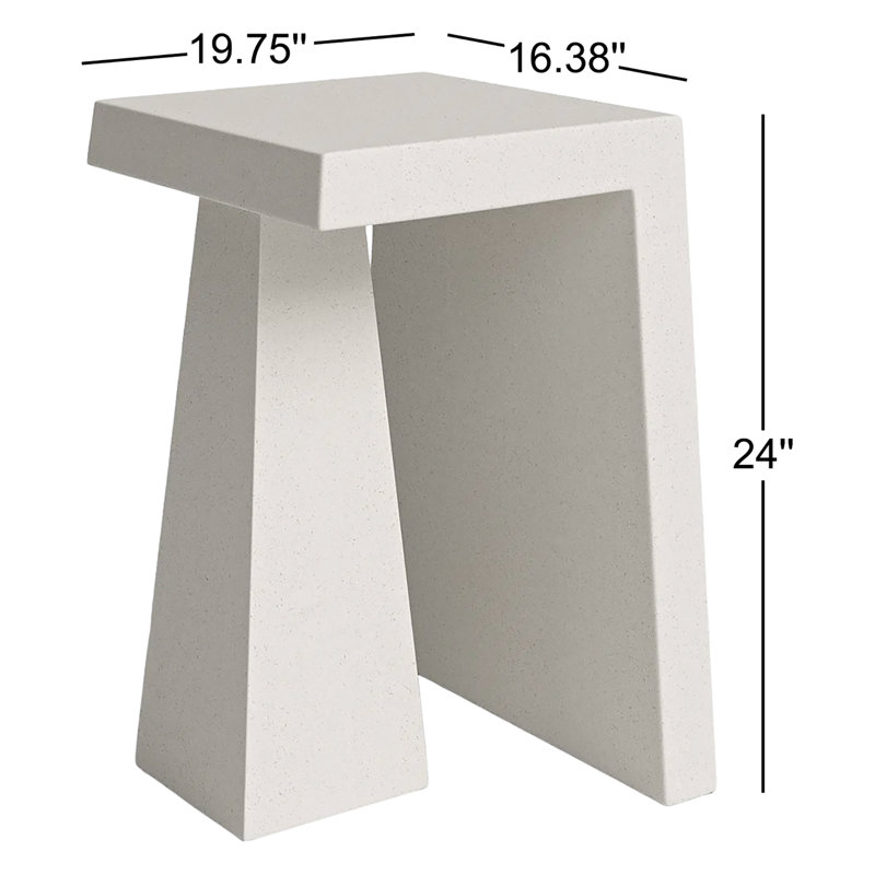 Johari Off White End Table Faux Concrete Top and Base Rectangular Textured Finish Abstract Side Table