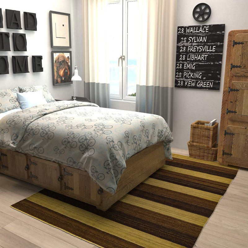 Tapis de zone en laine brun/jaune 5 pi 1 po x 7 pi one-of-kind à la main noué la Warminster