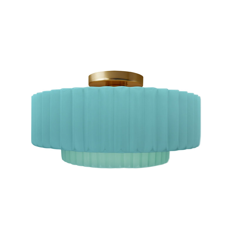 Plafonnier semi-encastré en céramique Radiance, Laiton brossé, H 7,25 po x l 14,5 po x P 14,5 po, Reflet de piscine