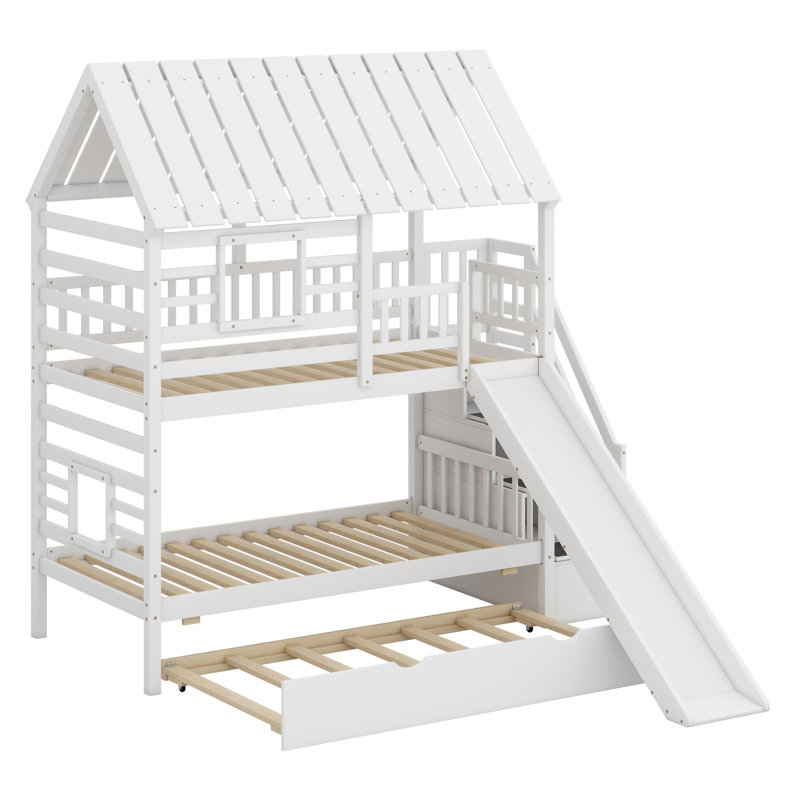 Lilith Kids Twin Over Twin Bunk Bed with Trundle, White