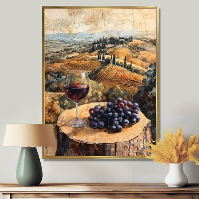 Vignoble avec verre de vin et raisin en Provence II - Art mural encadré vignoble