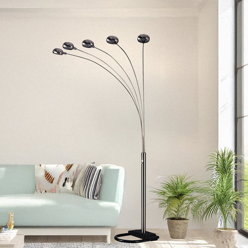 Silver 5-Head Adjustable Cap Style Floor Lamp | Gift Idea, Silver, Brushed, Dimmer