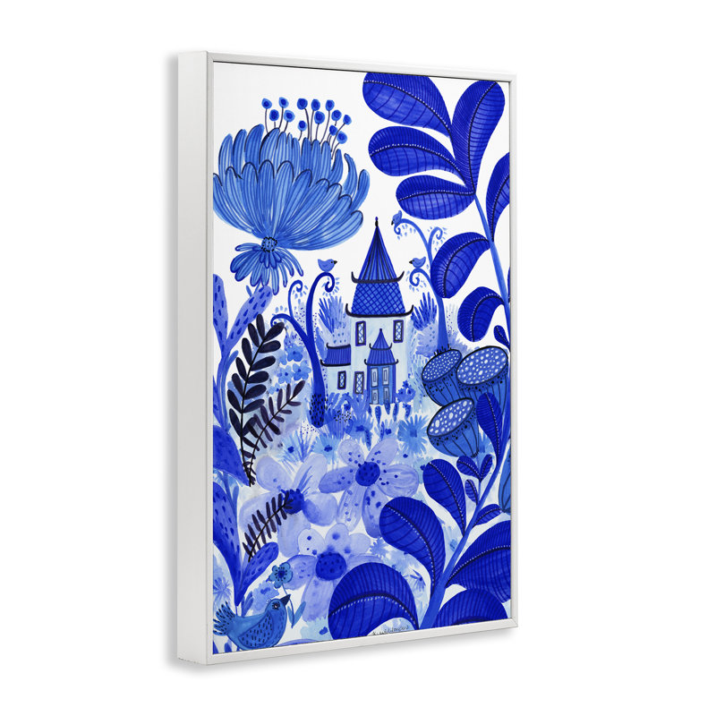 Giclée encadrée de jardin fantaisiste bleu, design par Kay Widdowson, H 18 po x l 12 po