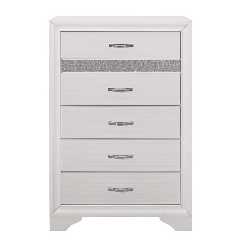 Commode moderne blanche avec faux cristaux, tiroir à bijoux caché et décorations scintillantes pour un rangement élégant dans la chambre à coucher