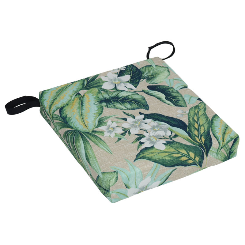 Outdoor 3'' Seat Cushion, Beige/Green Floral