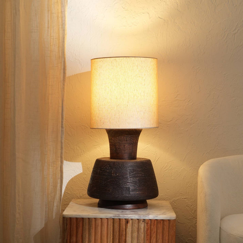 Lampe de table artisanale 13X13X26.5 fabriquée à la main avec base en boispour salon-chambre-maison-décoration-plateau de table, lampe de table