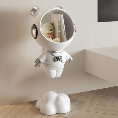Astronaute en résine Figurine Table d'appoint flottante avec rangement Table de plancher blanche de fantaisie moderne en résine de qualité supérieure et acrylique