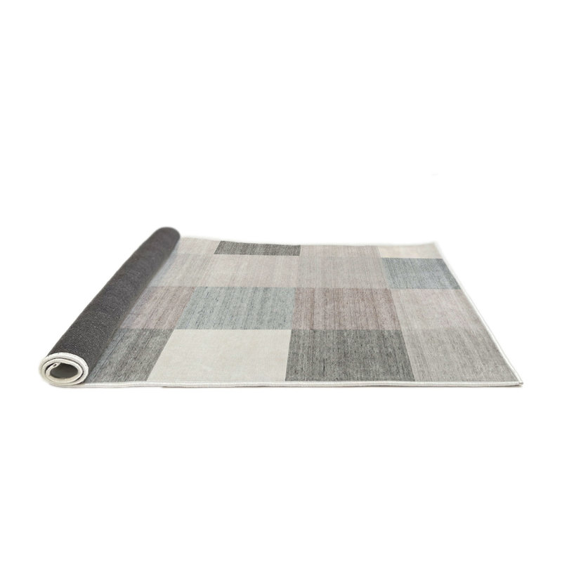 Tapis gris/rose/rouge contemporain, Rond 7 pi