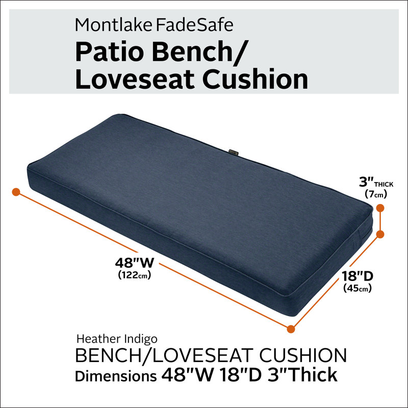 Ayvion Outdoor Bench Seat Cushion, Heather Indigo, 48" W x 18" D