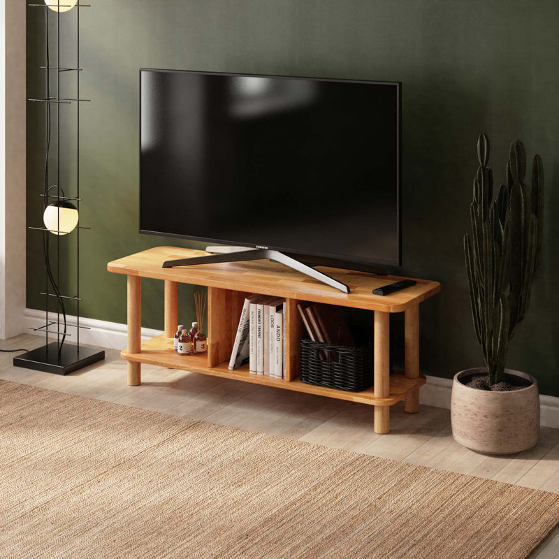 Solid Wood Low Media Console with Divided Shelf – Compact Storage Solution, 17.4”H x 47.2”L x 15”W