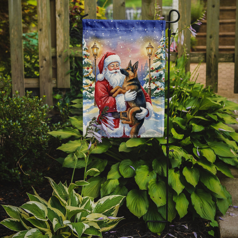 Berger allemand avec le drapeau du jardin du Père Noël, Taille du jardin, Berger allemand