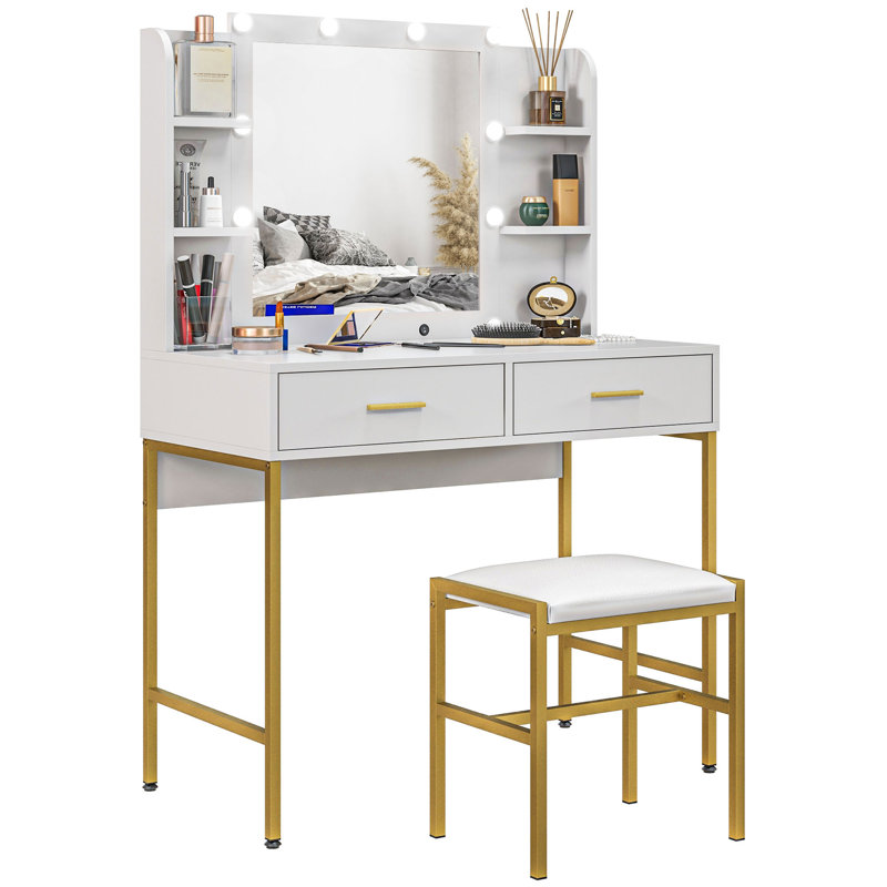 Abdurrhman Dressing Table with Mirror, White