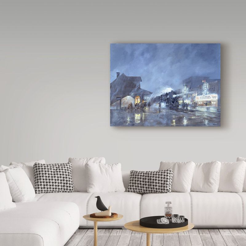 «Train Station» par Dravon, reproduction d'art sur toile tendue, H 24 po x l 32 po x P 2 po