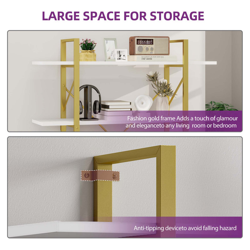 Gold and White 71"H 5-Tier Metal Frame Bookcase