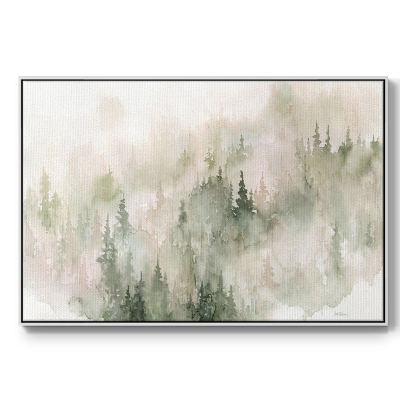 Misty Mountain Sides - Toile tendue avec châssis encadré, H 27 po x l 41 po x P 2 po, Cadre blanc