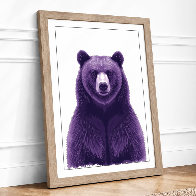 Purple Bear Portrait Modern - Framed Print, A1 - 84.1 x 59.4 cm, Oak