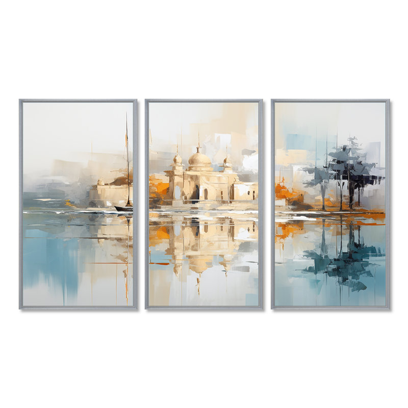 Ensemble d'art mural Plympton - City Buildings, Encadrement argenté, H 32 po x l 48 po x P 1 po