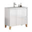 Ensemble de meuble-lavabo moderne 36 po avec lavabo combiné, 2 portes et 2 grands tiroirs, système de fermeture en douceur, conception sans poignée, pieds en bois massif naturel, lavabo en céramique, lavabo en céramique, assemblage facile, blanc brillant