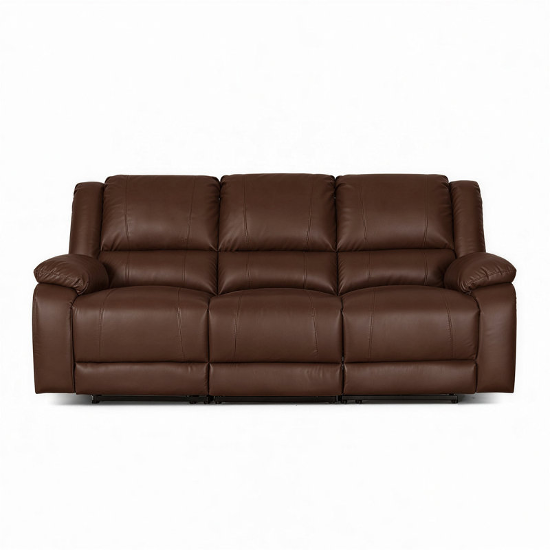 Canapé inclinable manuel de 81,5 po de largeur avec accoudoirs coussinés, Reddish Brown