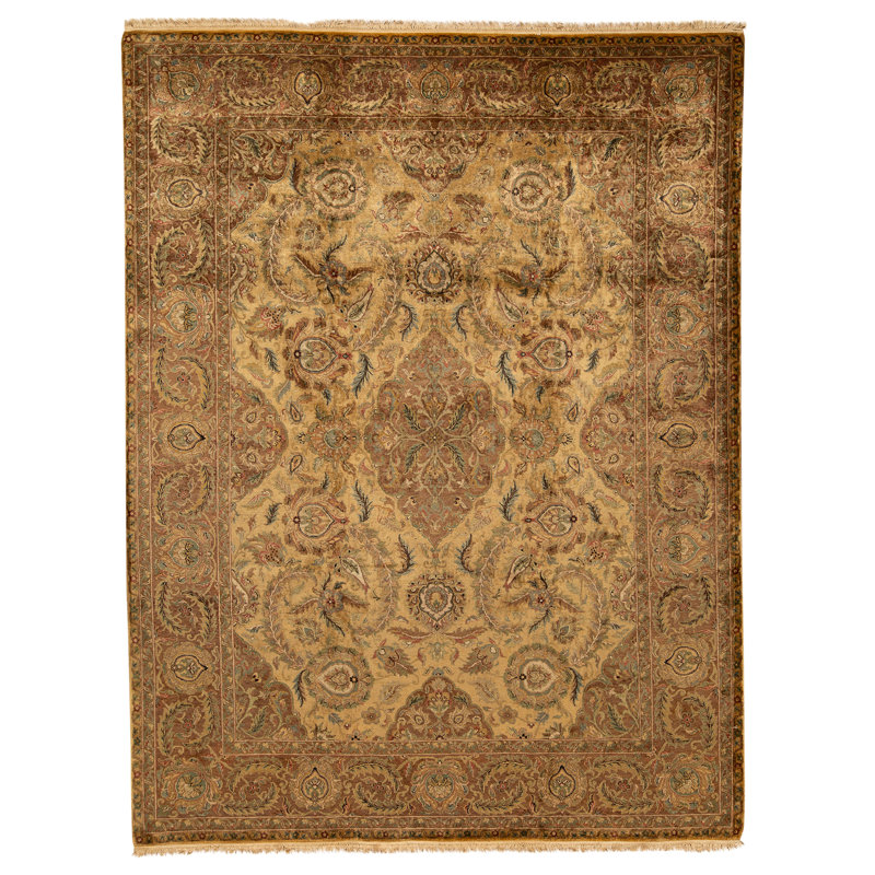 High-Quality Hand-Knotted Gold And Brown Area Rug