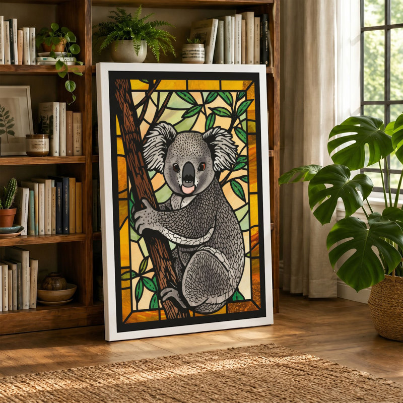 Stained Glass Koala Modern - Wrapped Canvas, 36x24 - 91.4 x 61.0 cm, Terracotta Border