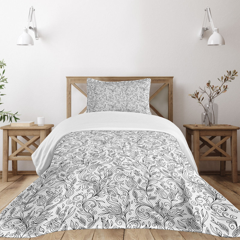 White Quilted Twin Bedspread Set with Pillow Sham