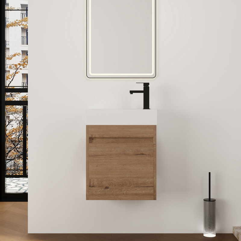 Ensemble de meuble-lavabo mural simple 18 po avec une porte et un plateau en résine blanche Argylle (assemblé), Blanc