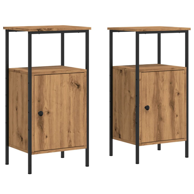 Hedger 41cm W Iron Bedside Table, Set of 2, Artisan Oak